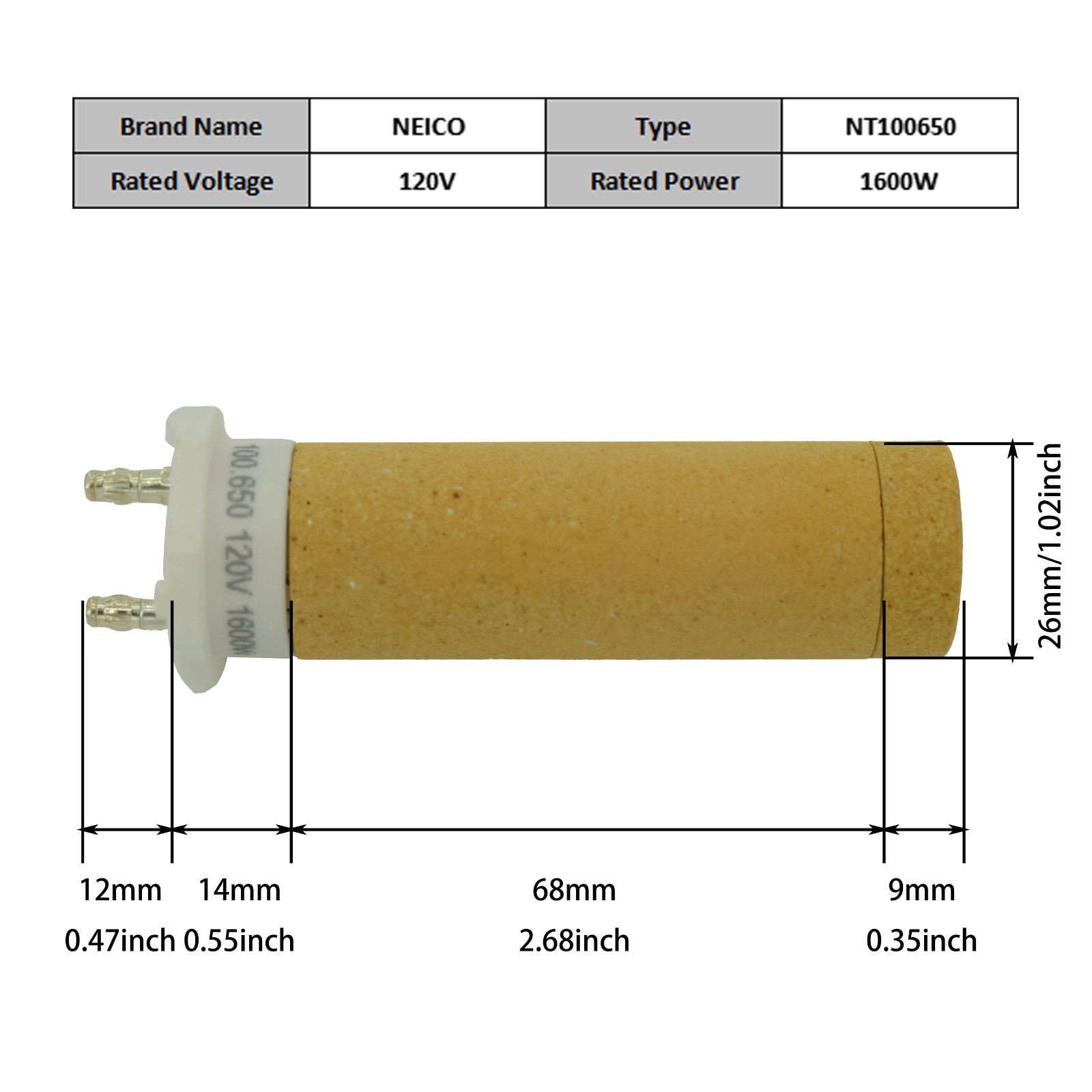 NT100650  100.650  120V 1600W Heating Elements