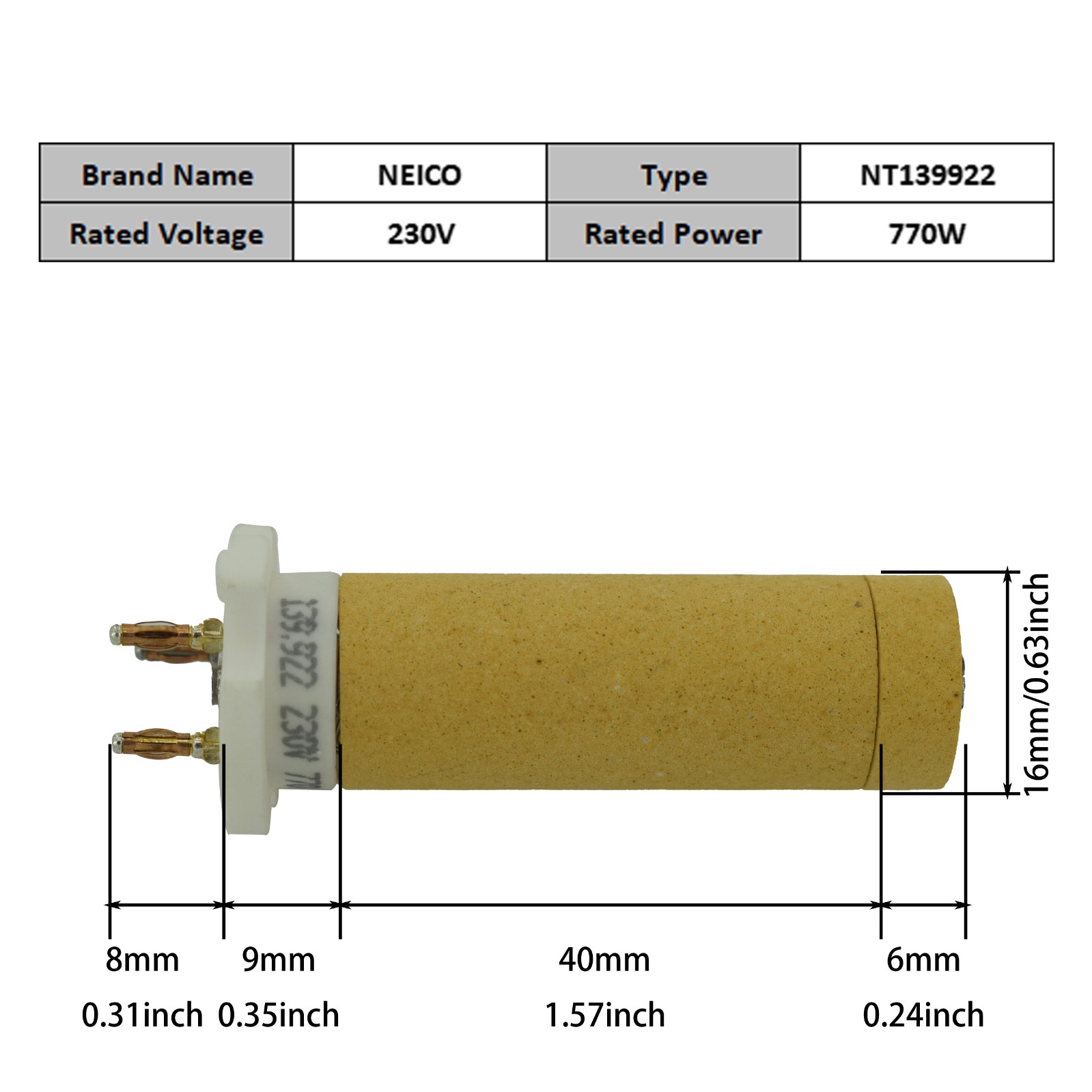 NT139922  139.922 230V 770W Heating Elements for LHS 15