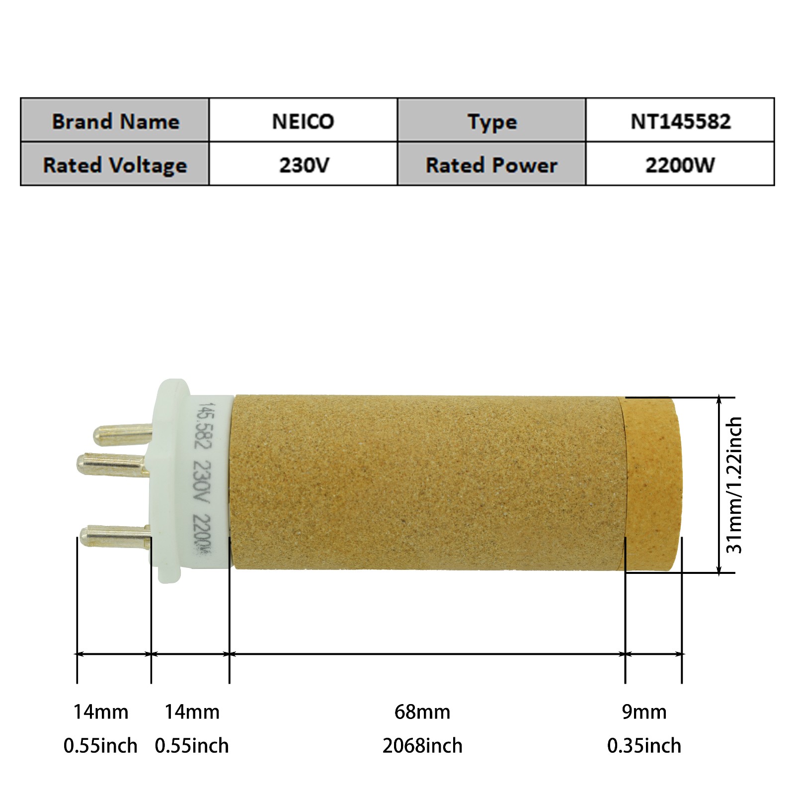 NT145582 145.582 230V 2200W Heating Elements For GHIBLI AW, MISTRAL 6, UNIDRIVE 500, UNIFLOOR 500