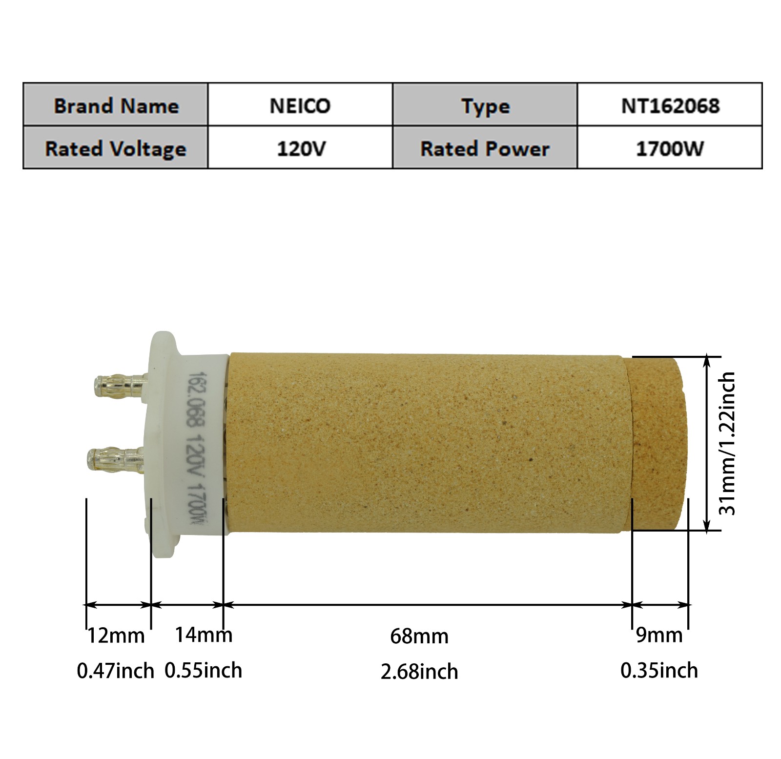 NT162068  162.068  120V 1700W SOLANO AT Heating Elements