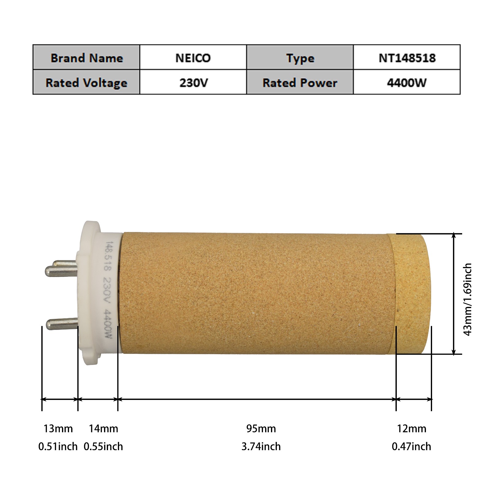 NT148518 148.518 230V 4400W Heating Elements For VARIMAT 300/500 MISTRAL 6