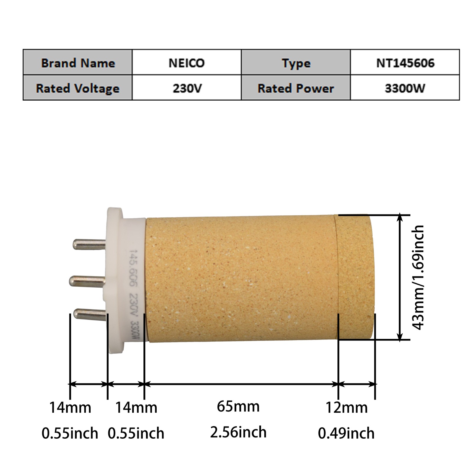 NT145606 145.606  230V 3300W ELECTRON ST, HEMTEK ST, MISTRAL 6 SYSTEM, MISTRAL 6 PREMIUM, MISTRAL 2 PREMIUM, IGNITER BR4, WELDPLAST 600, WELDPLAST 605 Heating Elements