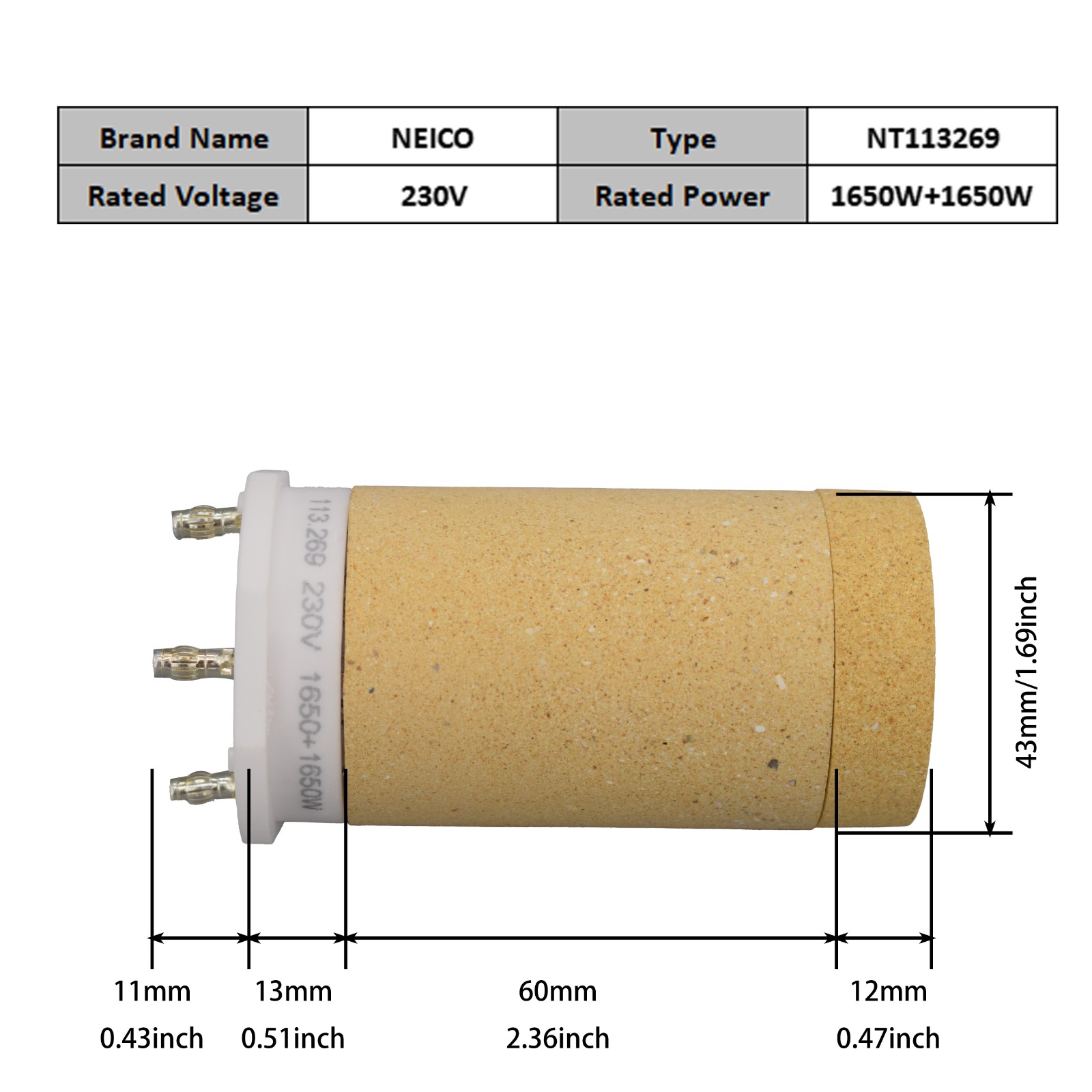 NT113269  113.269 230V 1650+1650W Heating Elements