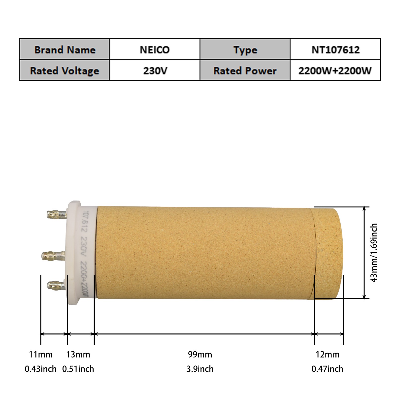 NT107612  107.612  230V 2200+2200W VARIANT T1 TAPE,VARIANT T1,VARIMAT V2,VARIMAT S Heating Elements