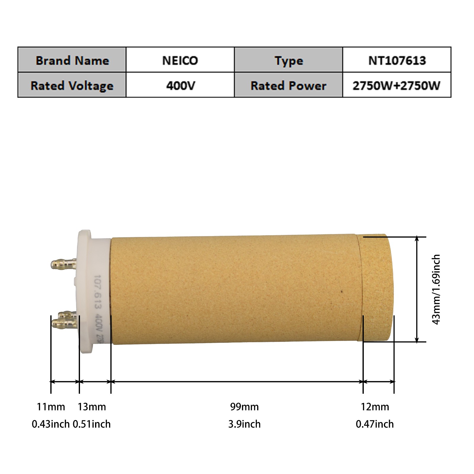 NT107613  107.613  400V 2750+2750W VARIANT T1 TAPE,VARIANT T1,VARIMAT V2,VARIMAT S Heating Elements