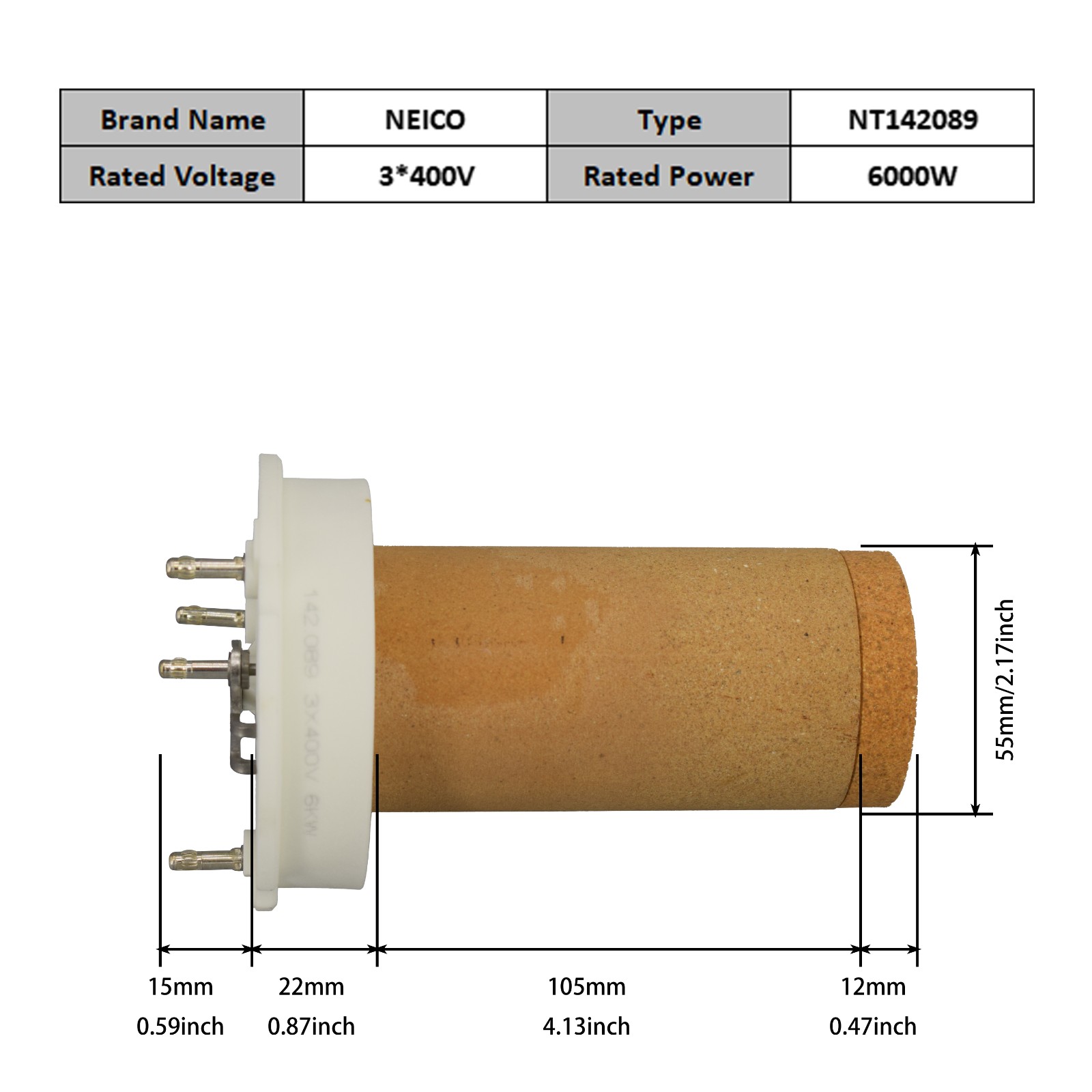 NT142089  142.089  3x400V 6KW VULCAN SYSTEM 6 KW,LHS 61S Heating Elements