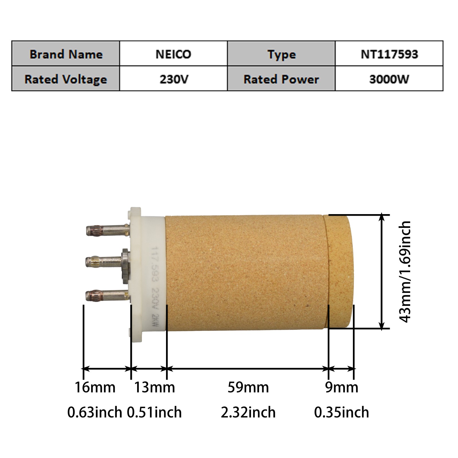 NT117593  117.593  230V 2KW LHS 41L Heating Elements